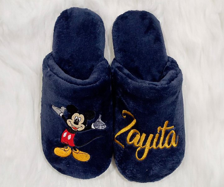 Pantuflas con bordado azul marino de niño de mickey mouse - 542