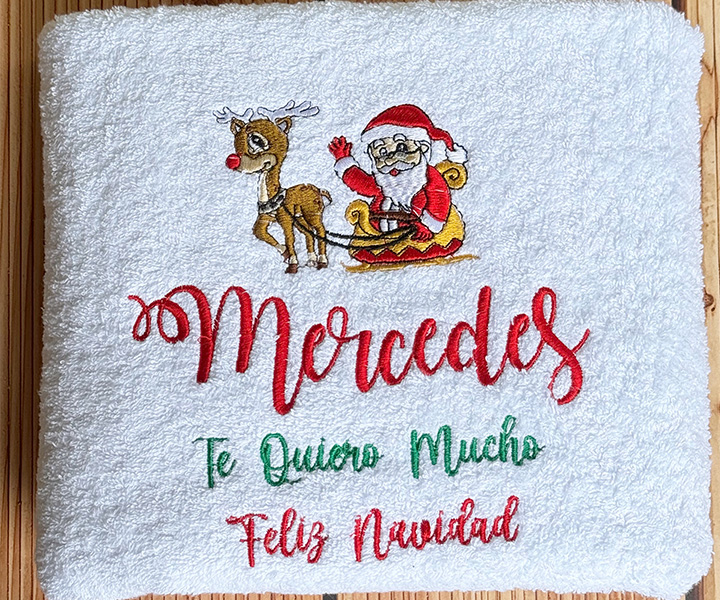 Toalla personalizada de navidad de papa noel y reno - 551