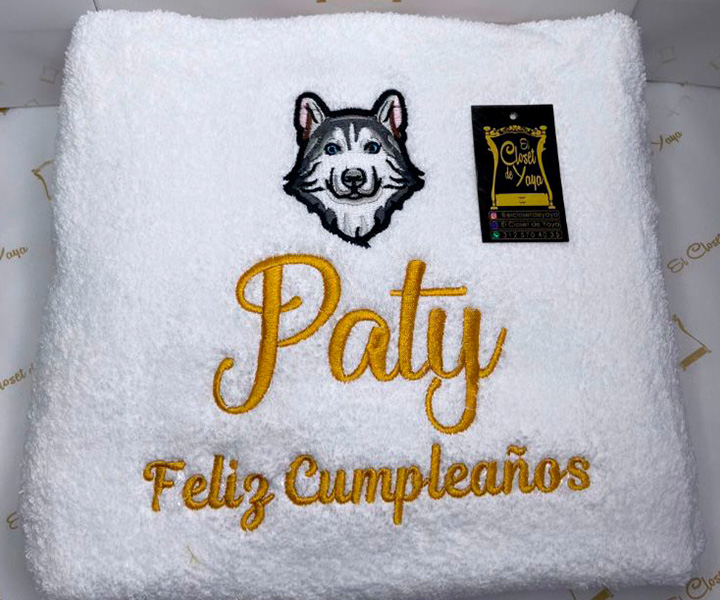 Toalla personalizada para niño color blanco de lobo - 424